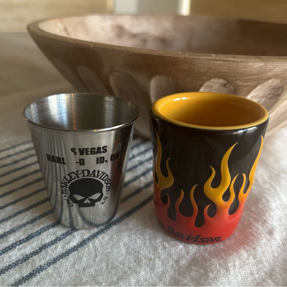 🔥Harley-Davidson Skull and Flames Shot Glass Duo